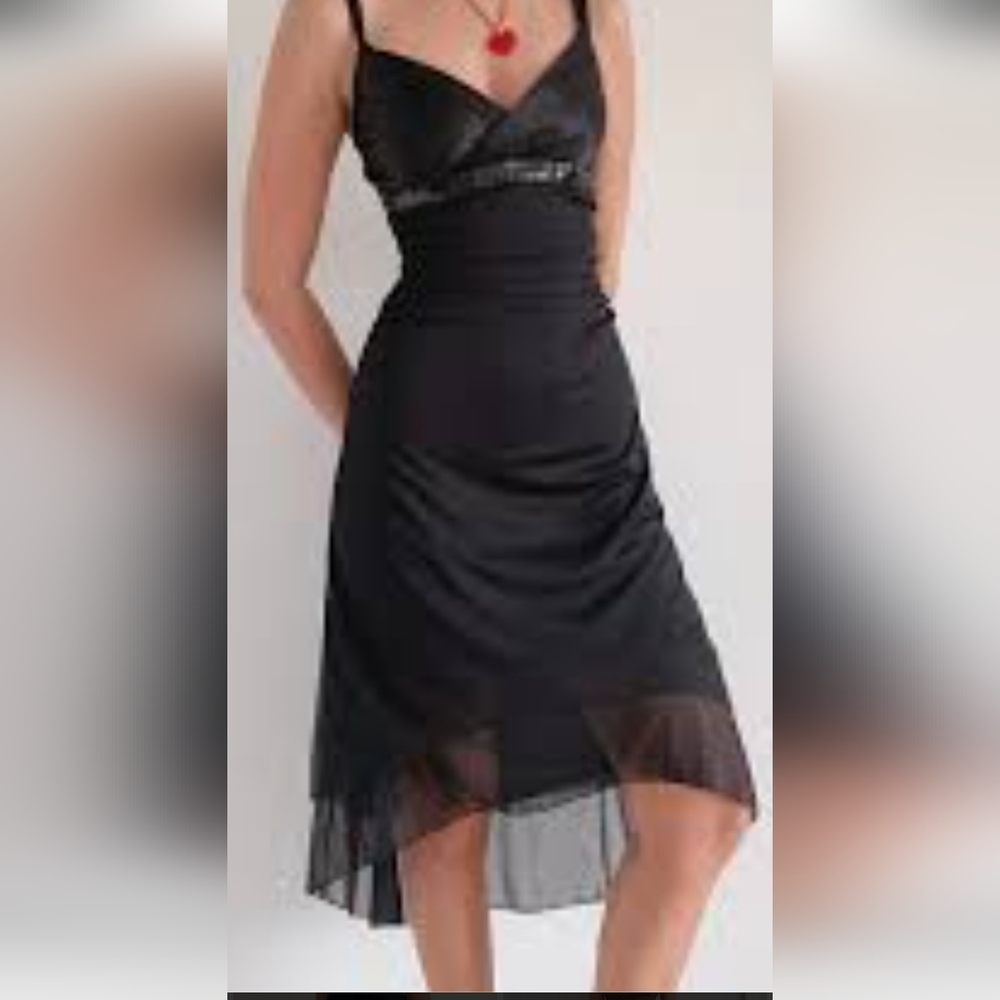 Black Asymmetrical Ruched Midi Dress